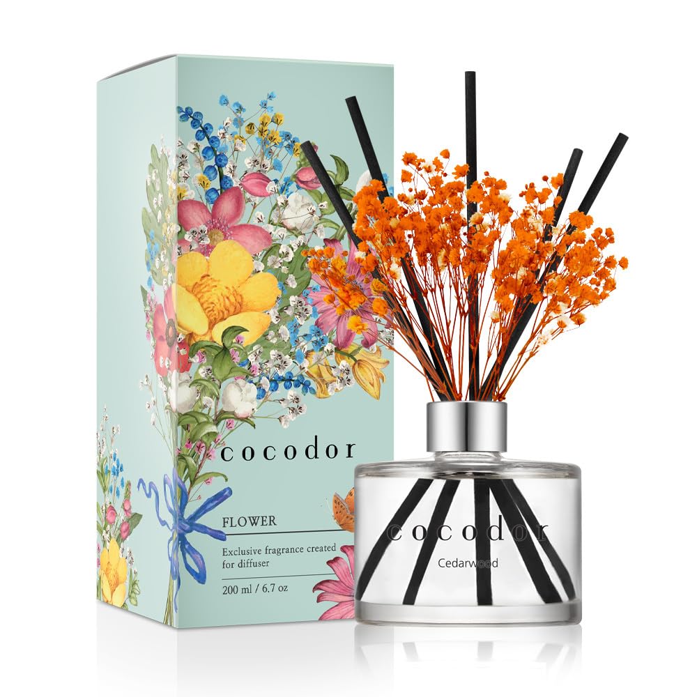 COCODOR Preserved Flower Reed Diffuser/Cedar Wood/6.7oz/1Pack / Home Fragrance Scent Essential Oil Stick Diffuser for Bedroom Bathroom Home Décor Cocod'or