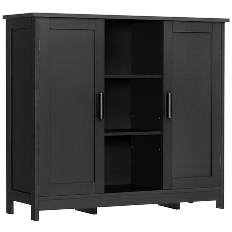 Iwell Storage Cabinet with 2 Doors and 4 Storage Shelves, Bathroom Cabinet, Cupboard for Living Room, Home Office, Entryway, Black Iwell