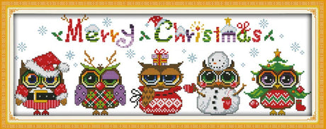 Cross Stitch Kits, Christmas Owls Awesocrafts Easy Patterns Cross Stitching Embroidery Kit Supplies Christmas Gifts, Stamped or Counted (Owls, Counted) Awesocrafts
