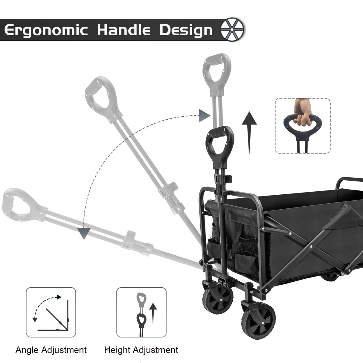 TWOCORN Collapsible Foldable Wagon,Beach Wagon Cart Heavy Duty with Wheels Foldable,Utility Folding Grocery Wagon for Camping Sports Outdoor Activities(Black) twocorn