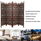 Room Divider Wood Screen - Elephant Hathi Walnut Brown - 4 Panel Fording 72x80 - Intricate Carved Room Décor Boho Portable Partition Privacy Screen Small Spaces Reversible Freestanding - COTTON CRAFT COTTON CRAFT