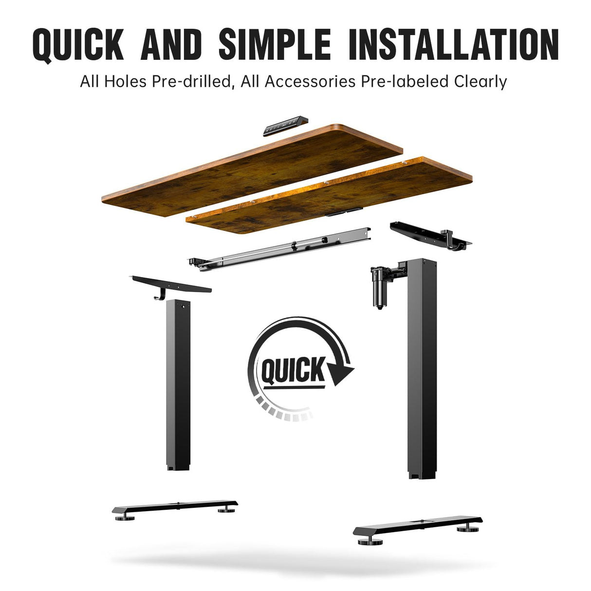 Veken 48 Inch Electric Standing Desk, Height Adjustable Sit Stand Up, Wood Desktop, Work Home Office Computer PC Table, Tall Standup Workstation, Gaming Writing Study Bedroom Rising Desks, Brown Veken