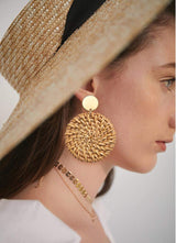 Long Necklace and Rattan Earrings Set for Women Handmade Long Tassel Rattan Necklace Wicker Earring Lightweight Weave Statement Jewelry (Brown) UYT