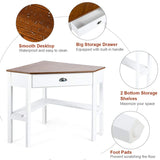 Tangkula Corner Desk, Corner Computer Desk with Drawer for Small Space, Small Corner Makeup Vanity Desk, 90 Degrees Triangle Corner Desk with Storage Shelves (Natural & White) Tangkula