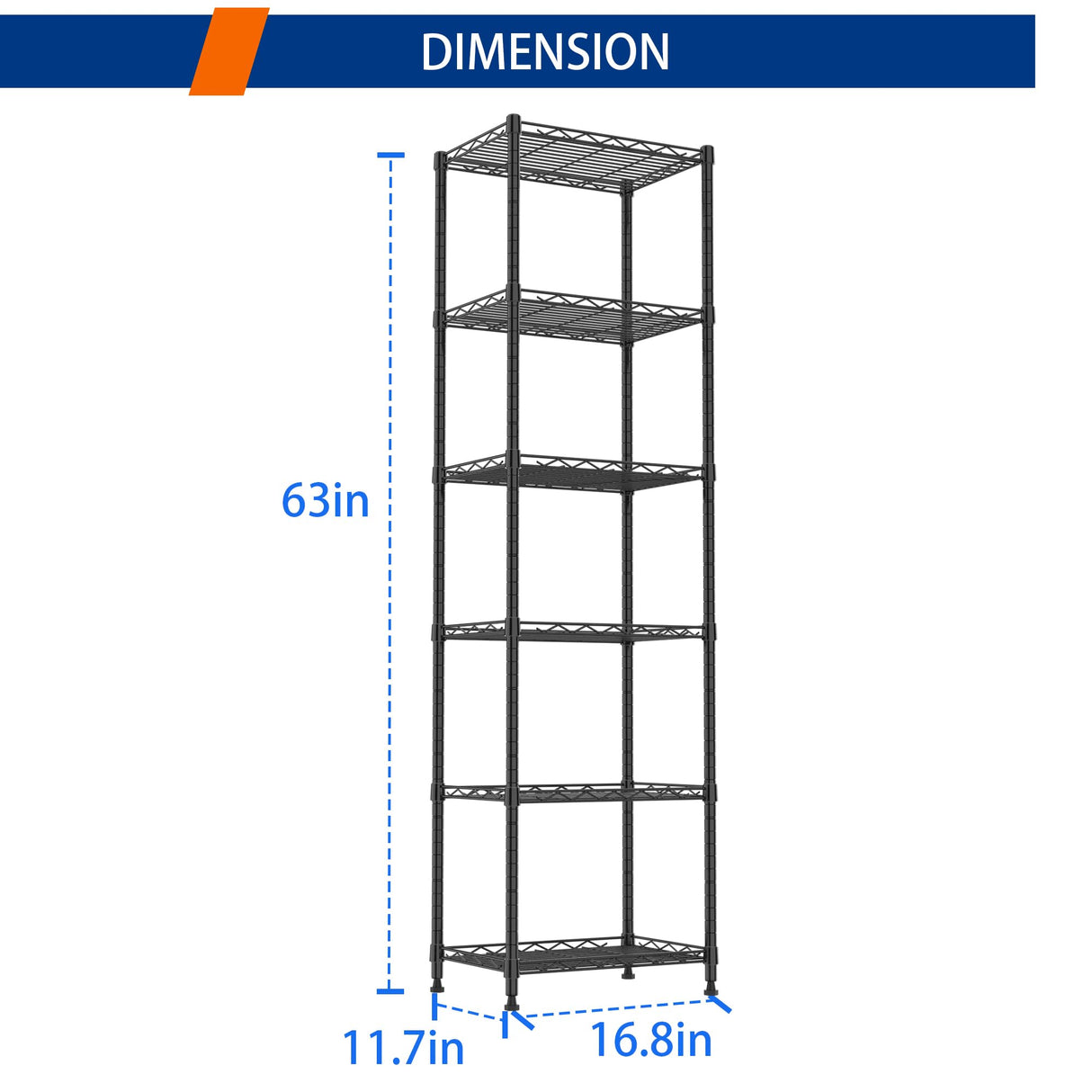 REGILLER 6 Wire Shelving Steel Storage Rack Adjustable Unit Shelves for Laundry Bathroom Kitchen Pantry Closet(Black,11.7" D x 16.8" W x 63" H) REGILLER