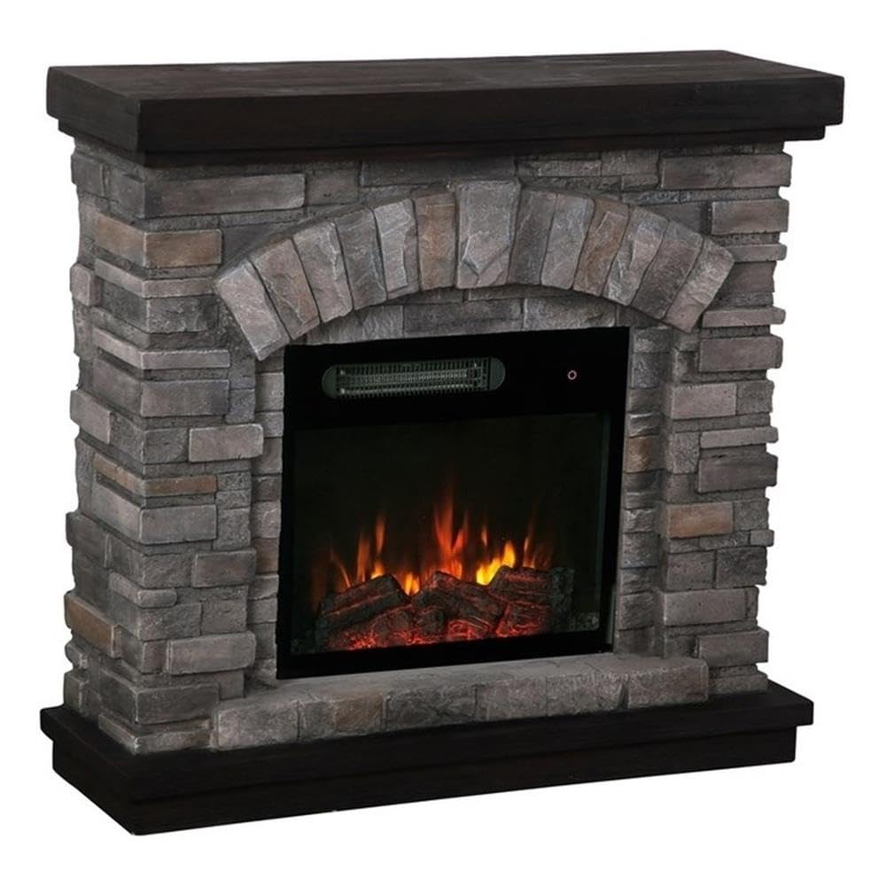 LIVILAND 36" Farmhouse Ceramic Magnesium Oxide Freestanding Electric Fireplace with 4 Flickering Flame Effect Settings, Remote and Touch Control, in Gray Finish LIVILAND