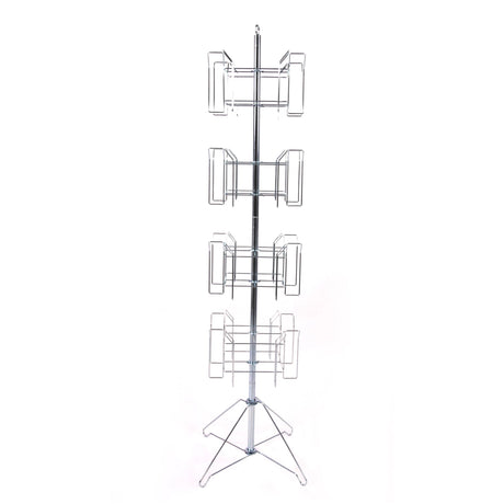 SSWBasics 4-Tier Chrome Rotating Standing Literature Rack - 64'H x 16"D - 16 Pockets Total - Sleek Floor Standing Book Display Rack for Periodicals - Sturdy Comic Book Display Stand for Magazines, SSWBasics
