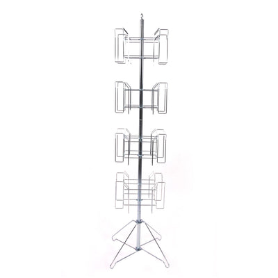 SSWBasics 4-Tier Chrome Rotating Standing Literature Rack - 64'H x 16"D - 16 Pockets Total - Sleek Floor Standing Book Display Rack for Periodicals - Sturdy Comic Book Display Stand for Magazines,