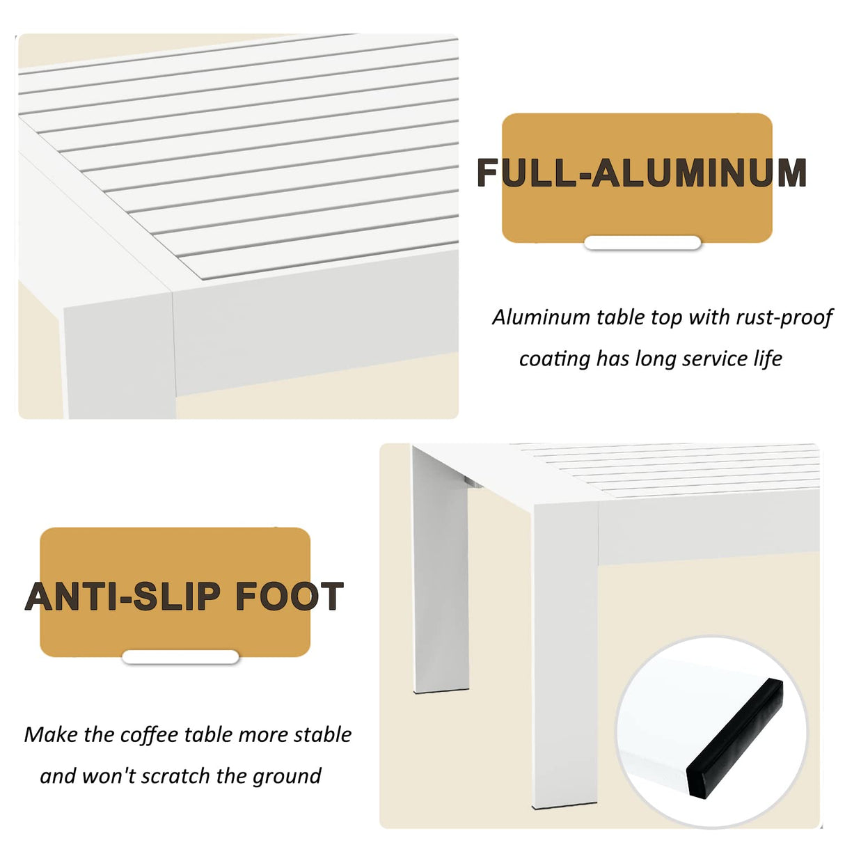 LayinSun Outdoor Aluminum Furniture Set, 5 Pieces Patio Sectional Conversation Chat Sofa Modern Seating Set with Coffee Table LayinSun