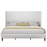 PaPaJet King Platform Bed Frame 51.2" High Headboard Tall Upholstered Bed/No Box Spring Required/Wood Slat Support/Easy Assembly White PaPaJet
