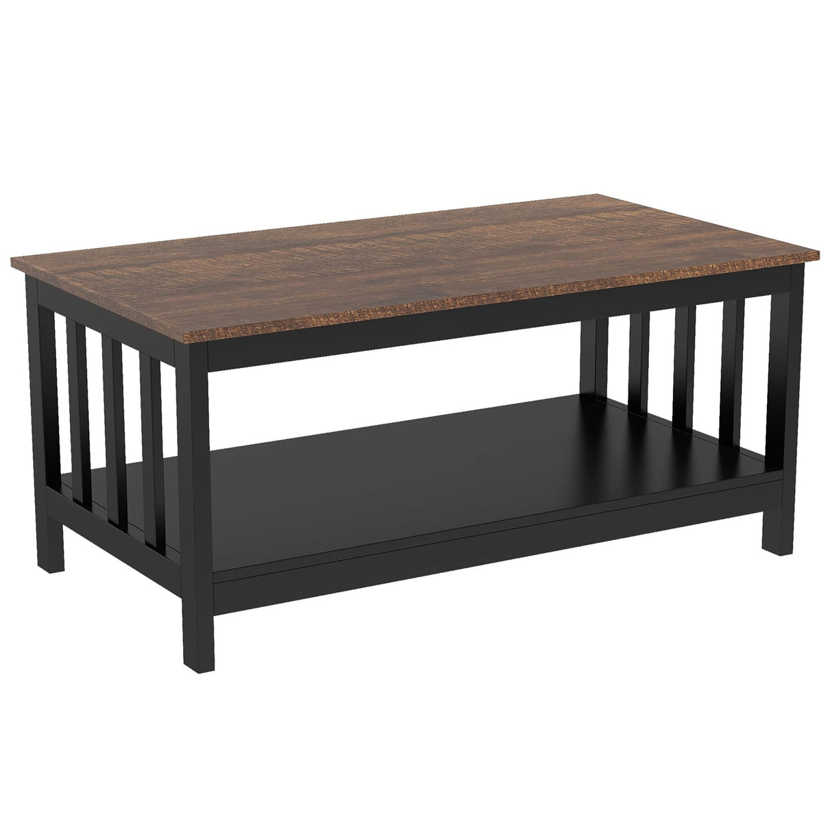 ChooChoo Farmhouse Coffee Table, Black Living Room Table with Shelf, 40 Inch ChooChoo