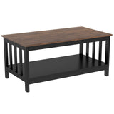 ChooChoo Farmhouse Coffee Table, Black Living Room Table with Shelf, 40 Inch ChooChoo