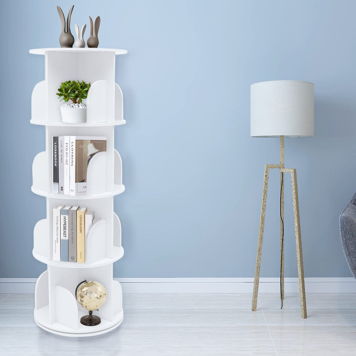 Qiucenmium 4-Tier Rotating Bookshelf Tower for Kids and Adults - Stylish 360° Revolving Bookcase Qiucenmium