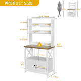 DWVO White Baker Rack with Power Outlet and Storage, Farmhouse Microwave Stand with Door for Kitchen, 5-Tiers Tall Coffee Bar Station Cabinet Thickened Counter with Hutch Shelves DWVO