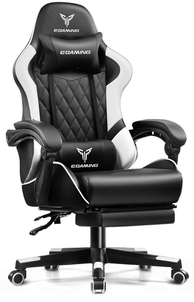 EXRACING Gaming Chair Ergonomic Computer Chair with Footrest and Lumbar Support, Height Adjustable High Back Leather Office Chair, 360° Swivel with Linked Armrest, for Adult and Teen (White)