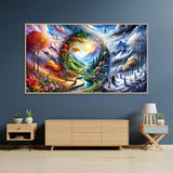 5D Large Diamond Art Painting,Four Season Diamond Art Kits for Adults,DIY Full Drill Crystal Rhinestone Arts and Crafts,bird Flowers mountain Art Painting with Diamond Home Wall Decor 27.5 X 15.7inch pchmcu