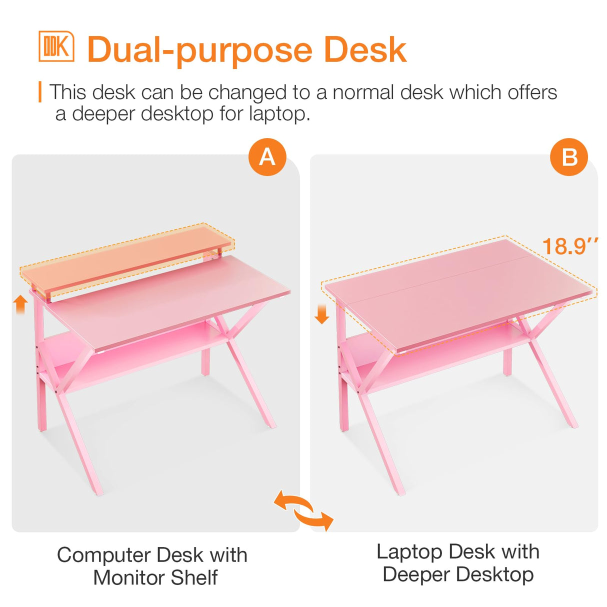 ODK Small Desk, 27.5 Inch Small Computer Desk for Small Spaces, Compact Desk with Storage, Tiny Desk Study Desk with Monitor Stand for Home Office, Pink ODK