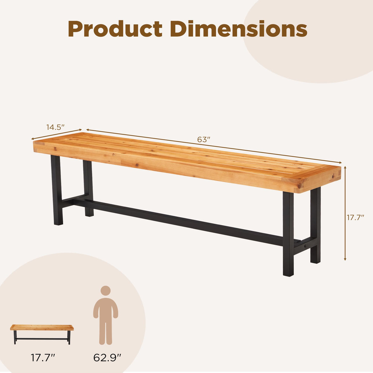 AVAWING Outdoor Wood Benches Set of 2, Patio Wooden Picnic Bench Waterproof, Backless Long Garden Park Chair for Porch, Balcony and Deck, Natural AVAWING