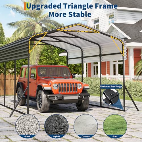 GAOMON Metal Carport, Carport with Reinforced Base and Galvanized Steel Roof, Heavy Duty Garage Car Shelter Shade, Outdoor Car Port Canopy for SUV, Truck, Boats, 10x15 FT GAOMON
