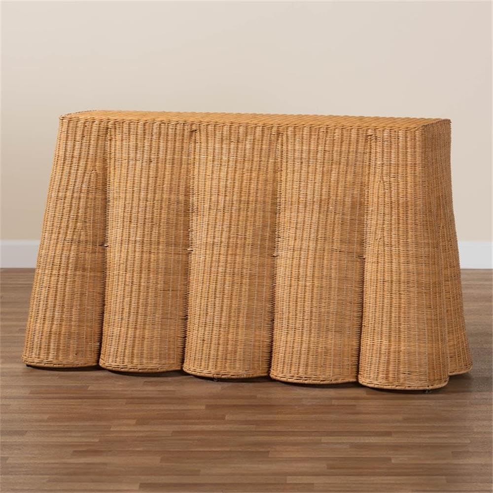 bali & pari Palm Bohemian Honey Scallop Rattan Console Table bali & pari