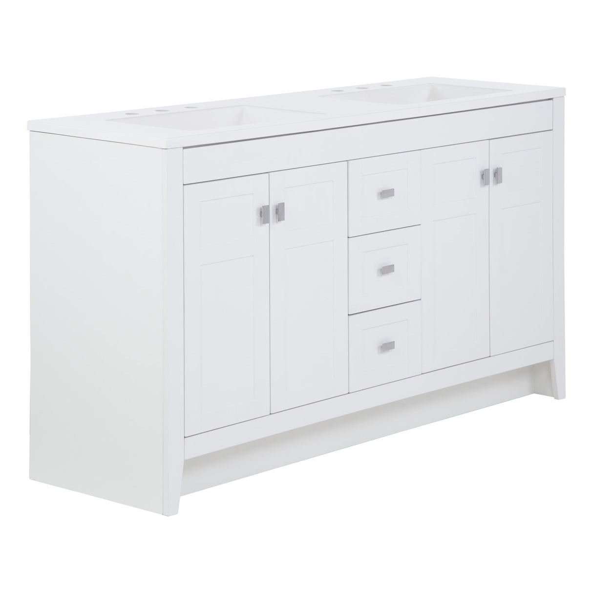 Spring Mill Cabinets Lonsdale 60-Inch Double-Sink Bathroom Vanity with White Top, 2 Soft-Close Cabinets, 3 Drawers, 60.5" W x 18.75" D, White Spring Mill Cabinets