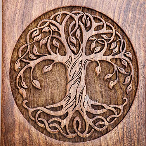 INTAJ Handmade Rosewood Urn for Human Ashes - Adult Tree of Life Wooden Urns Hand-Crafted - Celtic Funeral Cremation Urn for Dogs Engraved (Rosewood, INTAJ