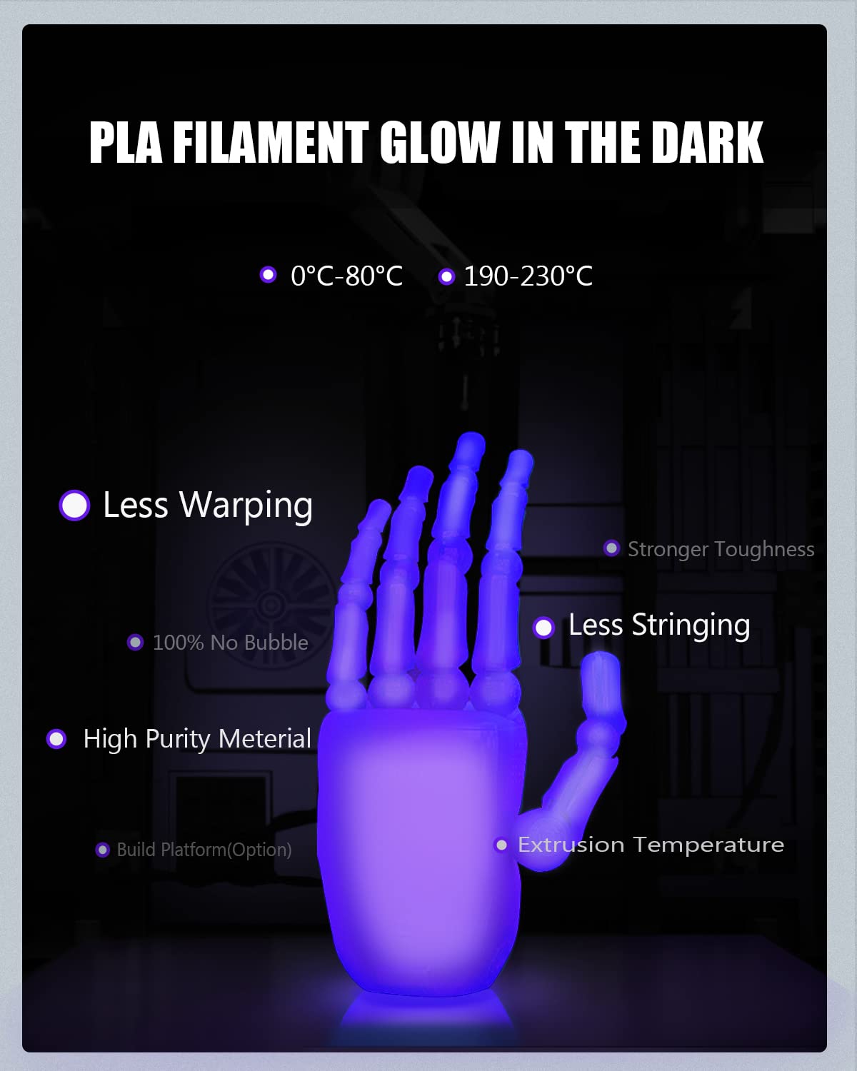 FAHKNS 3D Printer Filament PLA Glow in The Dark 1.75mm 3-D Printing Materials Purple Print Filiment 1.75 mm Dimensional Accuracy ±0.05mm Filimate Vacuum Pack 1KG Spool Fillament FDM Fillament - WoodArtSupply