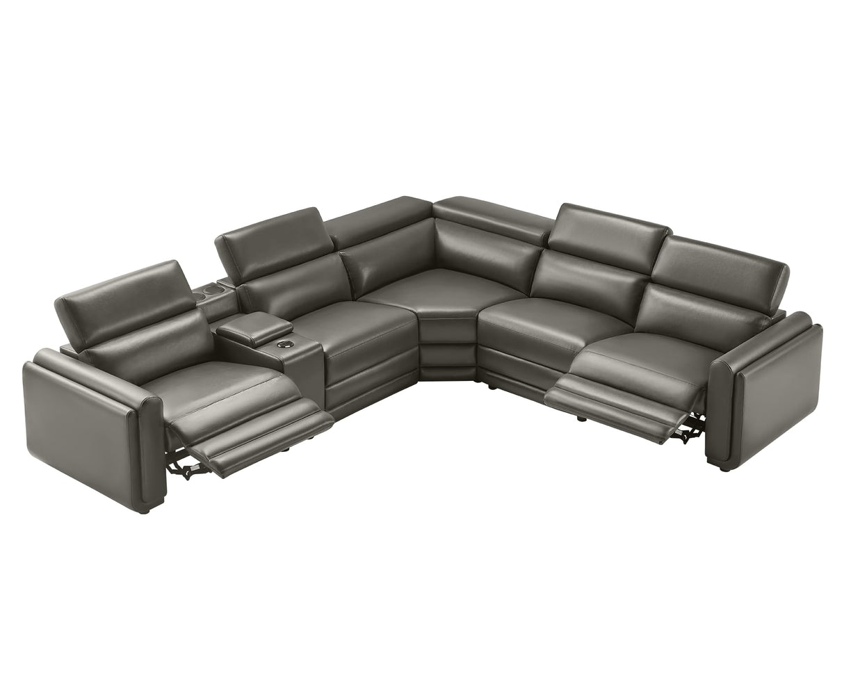 AMERLIFE Power Recliner Sofa, 129 Inch Oversized Reclining Sofa with Console & Speaker, 5 Seats L Shaped Sectional Couch for Living Room, Dark Grey Leather AMERLIFE