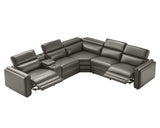 AMERLIFE Power Recliner Sofa, 129 Inch Oversized Reclining Sofa with Console & Speaker, 5 Seats L Shaped Sectional Couch for Living Room, Dark Grey Leather AMERLIFE