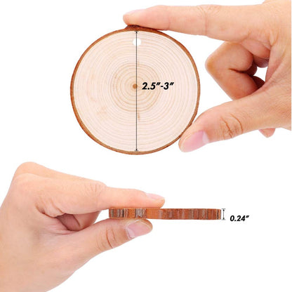 LovesTown 50pcs DIY Craft Unfinished Wood kit,2.4-3 Inches Bark Wood Slices Unfinished Wood Disc with Hole DIY Wooden Ornaments for Wedding Decorations Christmas Ornaments