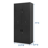 Wanfu Metal Storage Cabinet, 71" Locking Storage Cabinet with Adjustable Shelves and 2 Drawers, Steel Storage Cabinet for Office, Garage, Home, School, Utility Room(Black) Wanfu