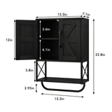 RUSTOWN Farmhouse Rustic Medicine Cabinet with Two Barn Door,Wood Wall Mounted Storage Cabinet with Adjustable Shelf and Towel Bar, 3-Tier Cabinet for Bathroom, Living Room(Black) RUSTOWN
