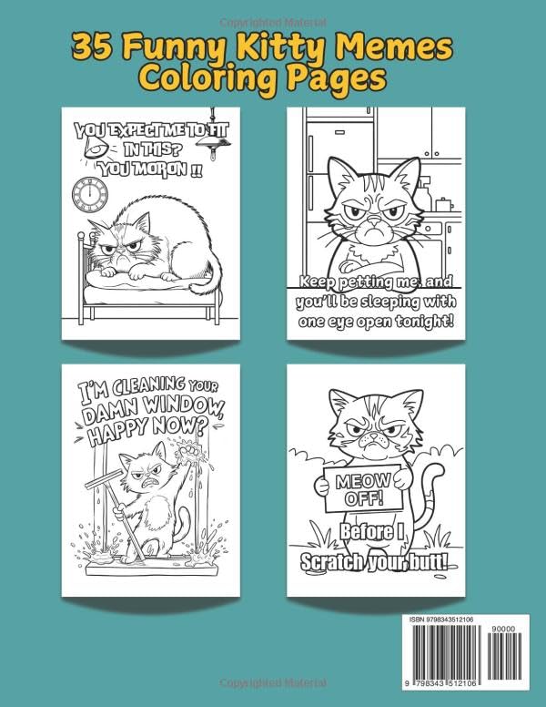 Swearing Cats Coloring Book For Adults: Funny Catitude Memes Coloring Page for Stress Relief and Relaxation