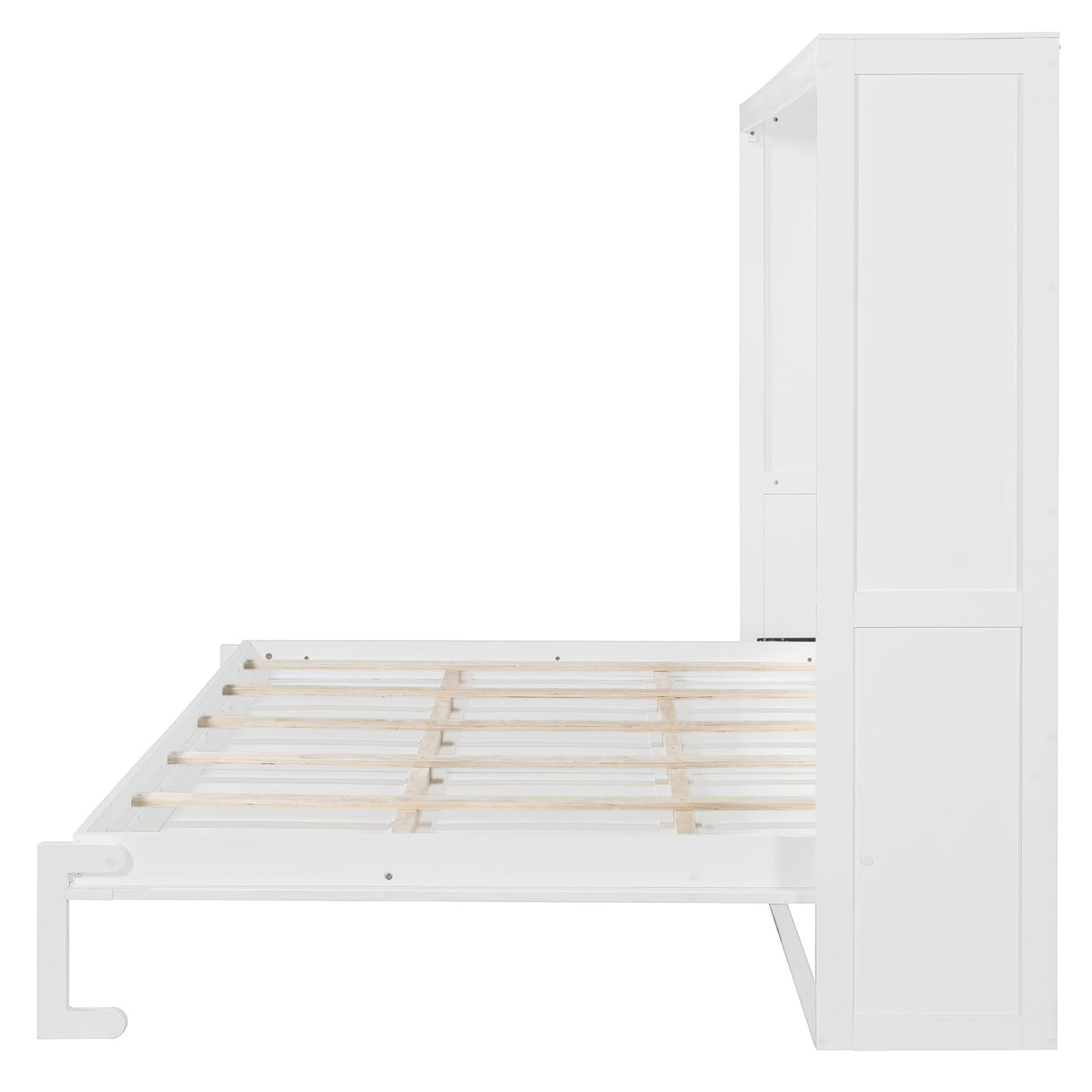P PURLOVE Queen Size Murphy Bed with LED Lights, Modern Wall Bed with Slats, Space-Saving Folding Murphy Bed, No Box Spring Needed, Easy Assembly (White) P PURLOVE