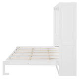 P PURLOVE Queen Size Murphy Bed with LED Lights, Modern Wall Bed with Slats, Space-Saving Folding Murphy Bed, No Box Spring Needed, Easy Assembly (White) P PURLOVE