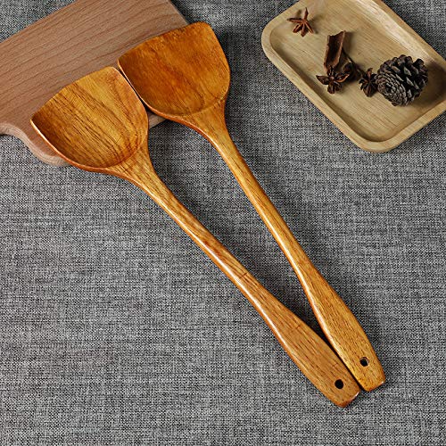 Linwnil Wooden Spatula for Cooking Nonstick, Kitchen Wok Spatula Utensil Set,15" Wooden Turner Serving Tool for High Heat Stirring in Nonstick Pans (2pcs -Wooden Spatula D)