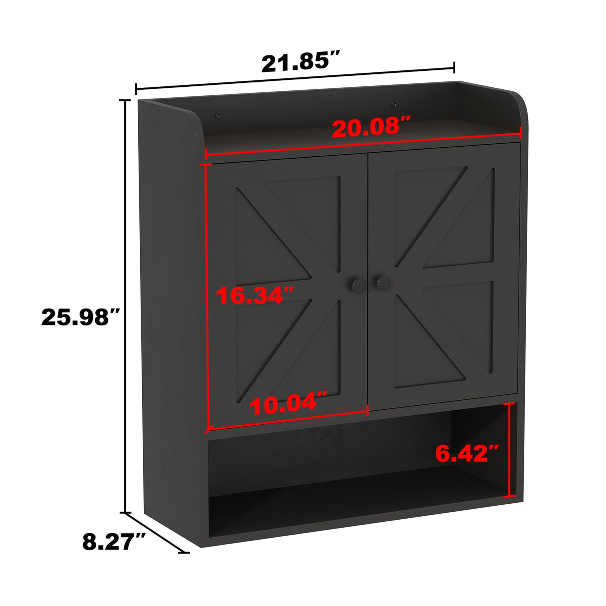 EasyCom 22" W x 26" H Bathroom Wall Cabinet, Farmhouse Medicine Cabinet with Adjustable Shelves and Double Barn Doors, Over The Toilet Storage Cabinet for Bathroom, Kitchen, Living Room, Black EasyCom