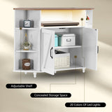 4 EVER WINNER Corner TV Stand for 55 Inch with LED Lights, Farmhouse Corner TV Cabinet with Adjustable Shelves, Corner Entertainment Center with Barn Doors for Living Room, White 4 EVER WINNER