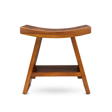 TeakCraft Teak Shower Stool with Shelf – Water Resistant, Non-Slip Premium Indonesian Teak Wood Bath Seat Bench for Shower – Fully Assembled Wood Spa Bath Organizer Seat with Leveling Feet, The Randi TeakCraft