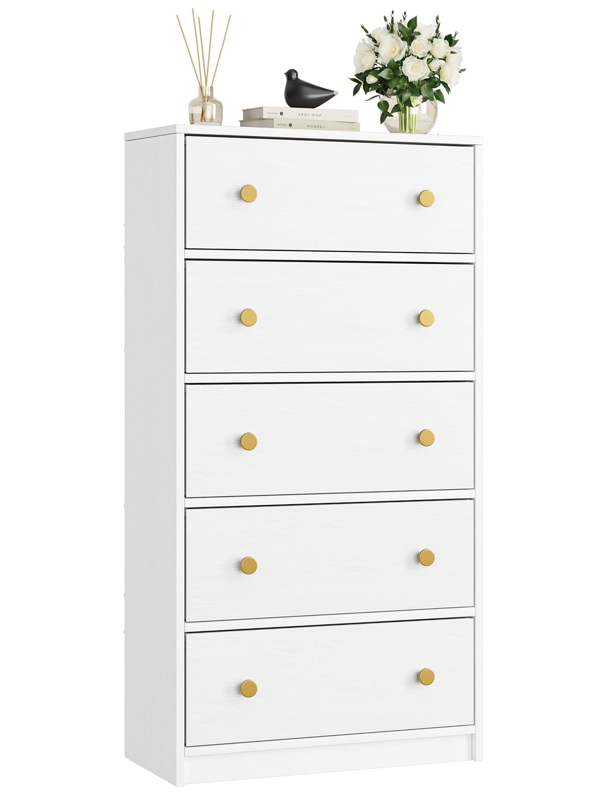 Nicehill White Dresser for Bedroom with 5 Drawers, Fabric Dresser Storage Tower, Chest of Drawers for Closet, Living Room, Hallway, Entryway, Woodeen Dresser（White） Nicehill