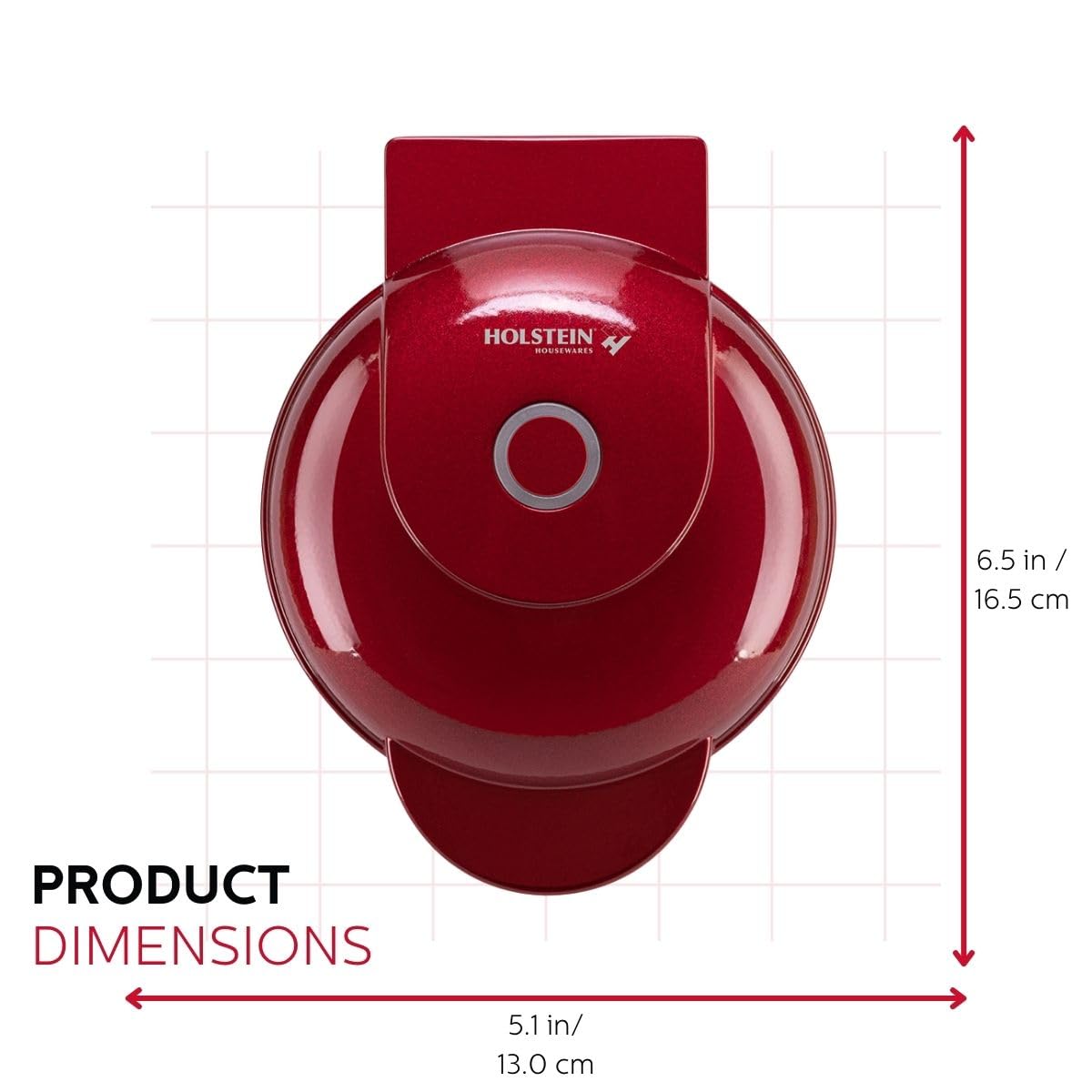 Holstein Housewares Personal Non-Stick Waffle Maker, Metallic Red - 4-inch Waffles in Minutes Holstein Housewares