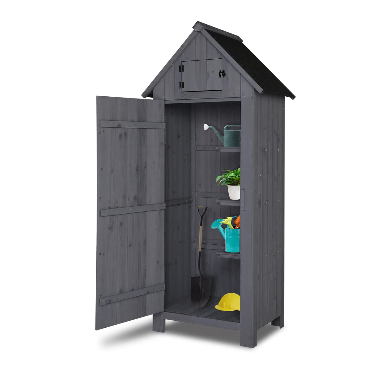 VINGLI Outdoor Wooden Storage Shed, Garden Shed Outside Tool Cabinet with Safety Latch, Patio Storage Organizer (Dark Grey) VINGLI