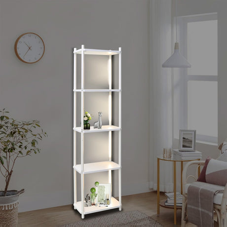 5 Tier Corner Shelf with LED Light, 57.7" Tall Corner Stand Shelves Modern Home Decor Display Floor Lamps, Corner Furniture Open Bookshelf for Bedroom, Office, Living Rooms, White Bloddream