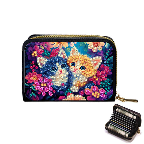 DIY Diamond Art Painting Kit - PU Leather Credit Card Holder Wallet & Coin Purse with Cat Pattern, Zipper Organizer 4.33x3.14in for Adults Santiway