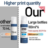 okgo 522 T522 Ink High Capacity Refill Bottles (20.3 Fl Oz) Replacement for Epson 502 Ink Use for EcoTank ET-2720 ET-2800 ET-2803 ET-2840 ET-4700 ET-4800 ET-4810 (6 Pack, 600ml) Black Color Combo OKGO!INK