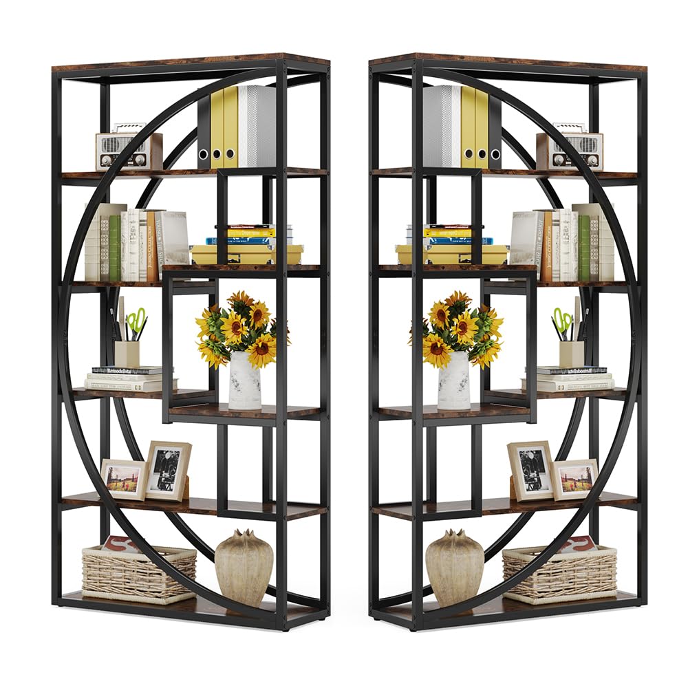 Industrial 5-Tier Geometric Bookshelf with 8 Open Shelves in Rustic Brown - WoodArtSupply