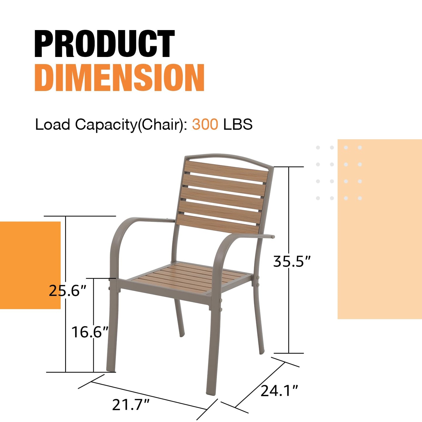 Patiorama Aluminum Outdoor Dining Chairs Set of 6, Stackable Outdoor Patio Chairs Set of 6, All-Weather Bistro Chair with Armrest, Faux Wood Outdoor Dining Chairs for Indoor Yard Garden-Teakwood Brown