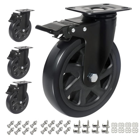 6 Inch Caster Wheels Set of 4 Heavy Duty,3000lbs Swivel Caster Wheels with Brake,PVC Heavy Duty Caster Wheel for Furniture,Cart,Workbench,Kitchen,Cabinets,Planters(Hardware Included) YAEMIKY