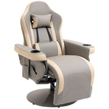 HOMCOM Manual Recliner Armchair PU Leather Lounge Chair w/Adjustable Leg Rest, 135° Reclining Function, 360° Swivel, Cup Holder and, Storage Pocket HOMCOM