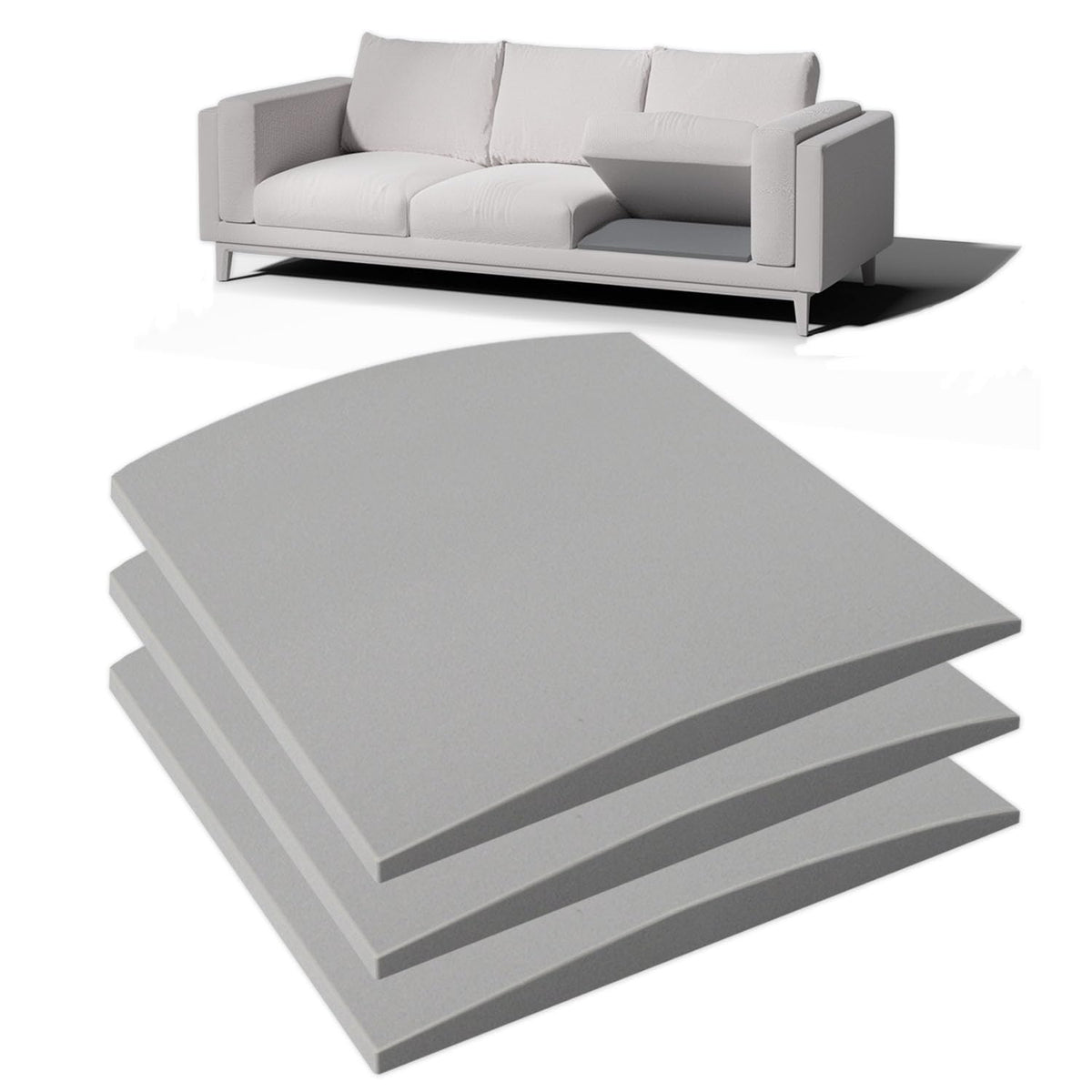 Spongiduits Couch Cushion Support for Sagging Seat - 20" x 20" High-Density Curved Foam Sofa Cushion Support Board, Couch Supporter for Under The Cushions, Grey Set of 3 Spongiduits